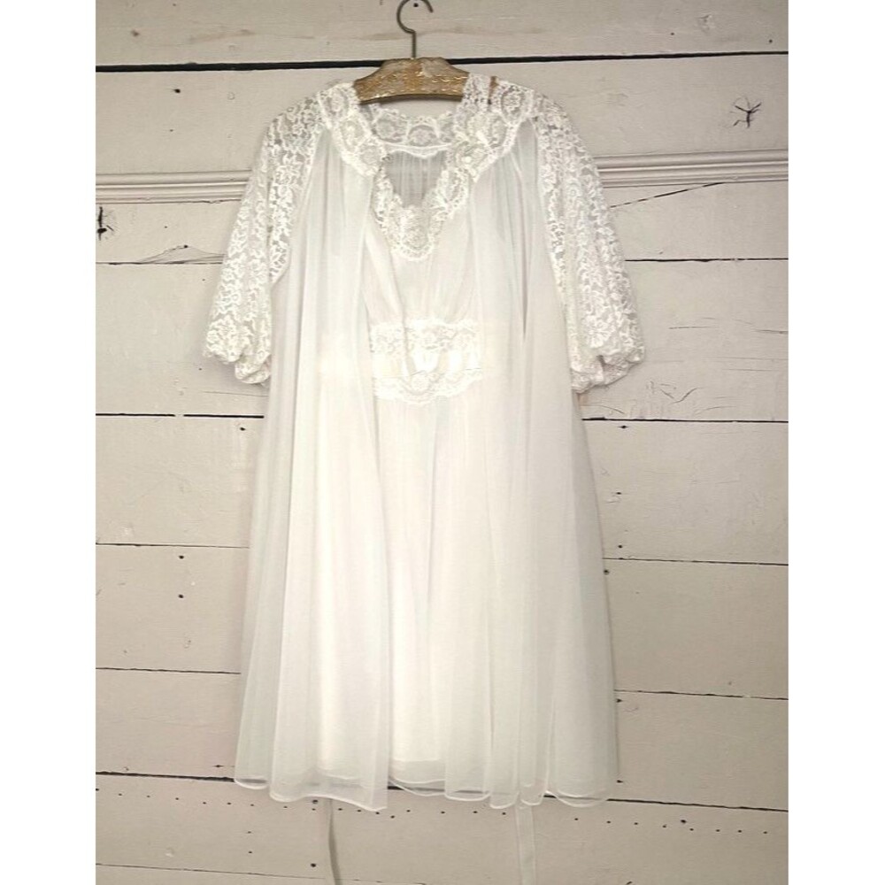 Vintage 50's 60s Vanity Fair Bridal Peignoir 2 pc Set Lingerie Gown Robe Sz 36